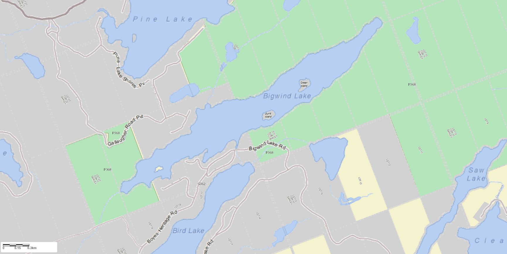 Crown Land Map of Bigwind Lake in Municipality of Bracebridge and the District of Muskoka